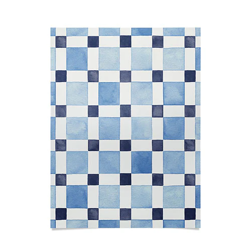 Ninola Design Checkerboard Mosaic Squares Blue Poster