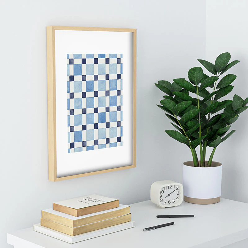 Ninola Design Checkerboard Mosaic Squares Blue Recessed Framing Rectangle - Image 22