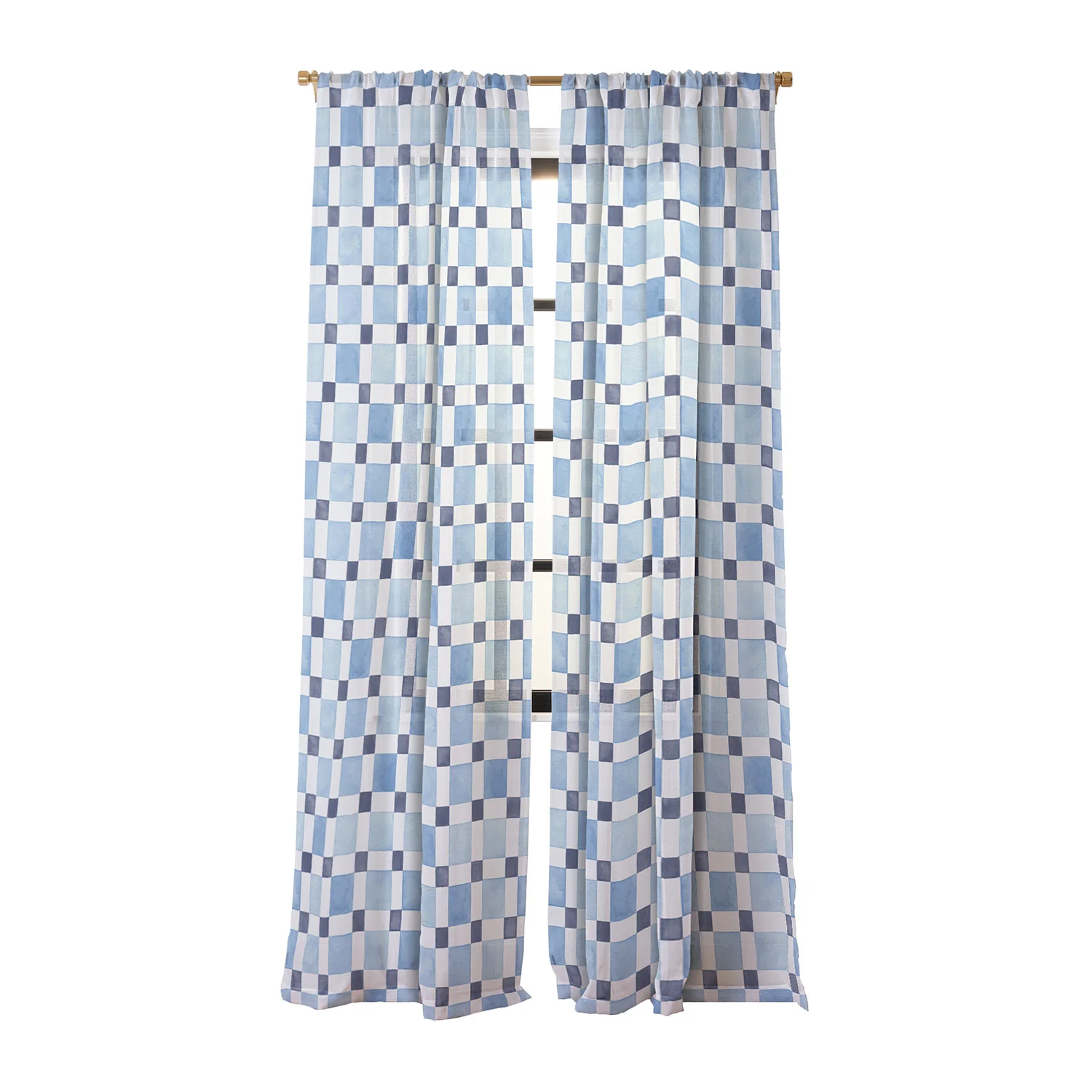 Ninola Design Checkerboard Mosaic Squares Blue Sheer Non Repeat