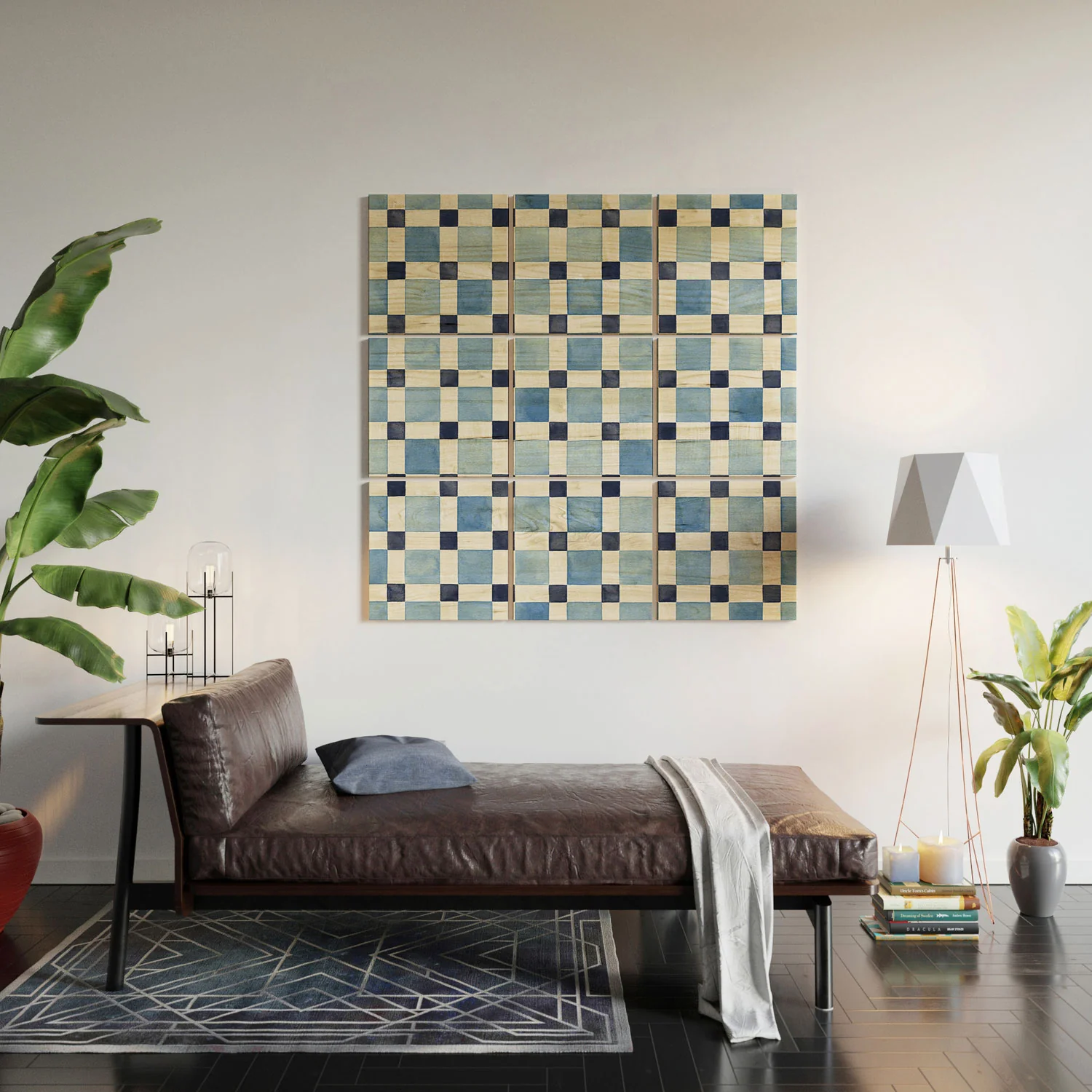 Ninola Design Checkerboard Mosaic Squares Blue Wood Wall Mural - Image 5