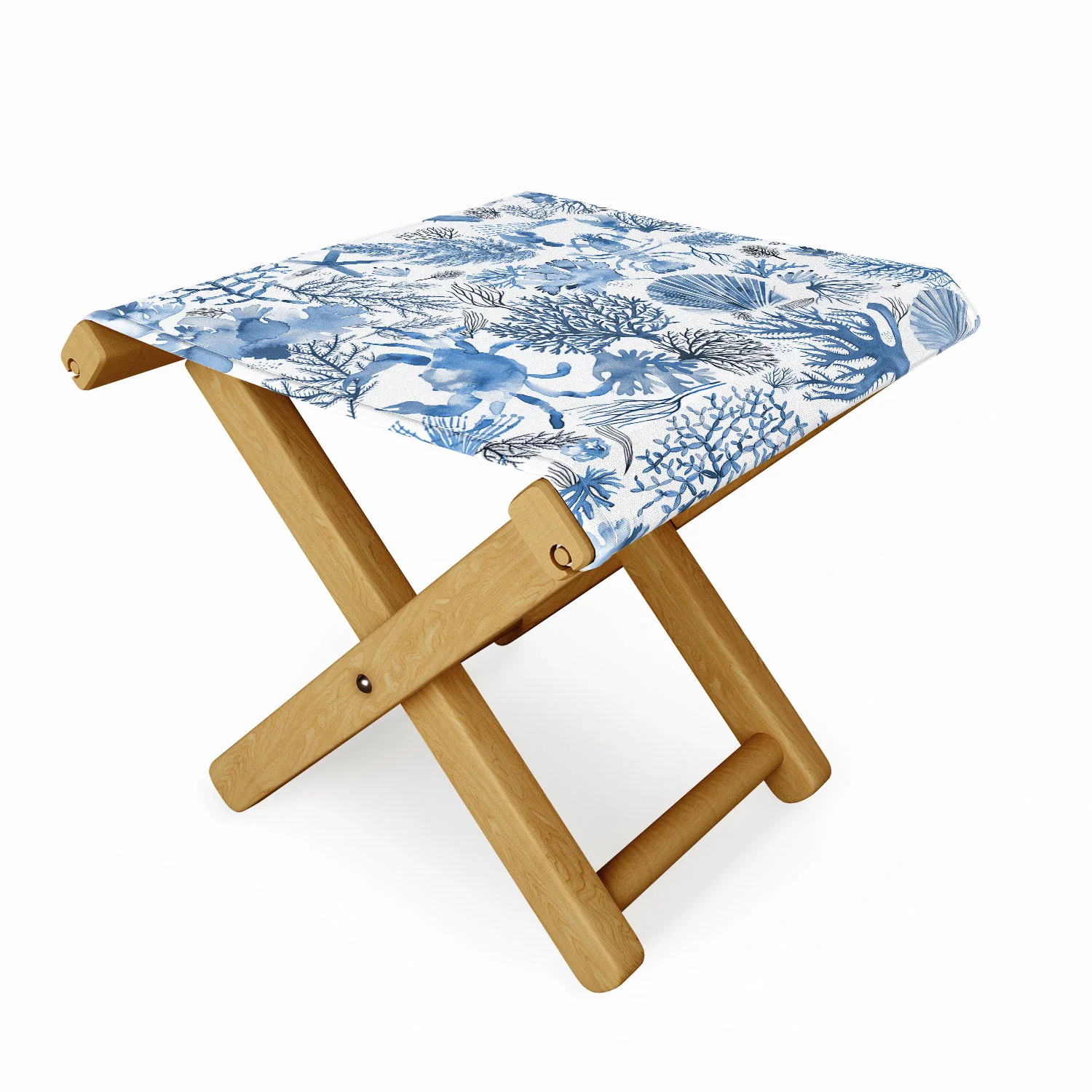 Ninola Design Coral Reef Crab Lobster Marine Coastal Blue Folding Stool - Image 2