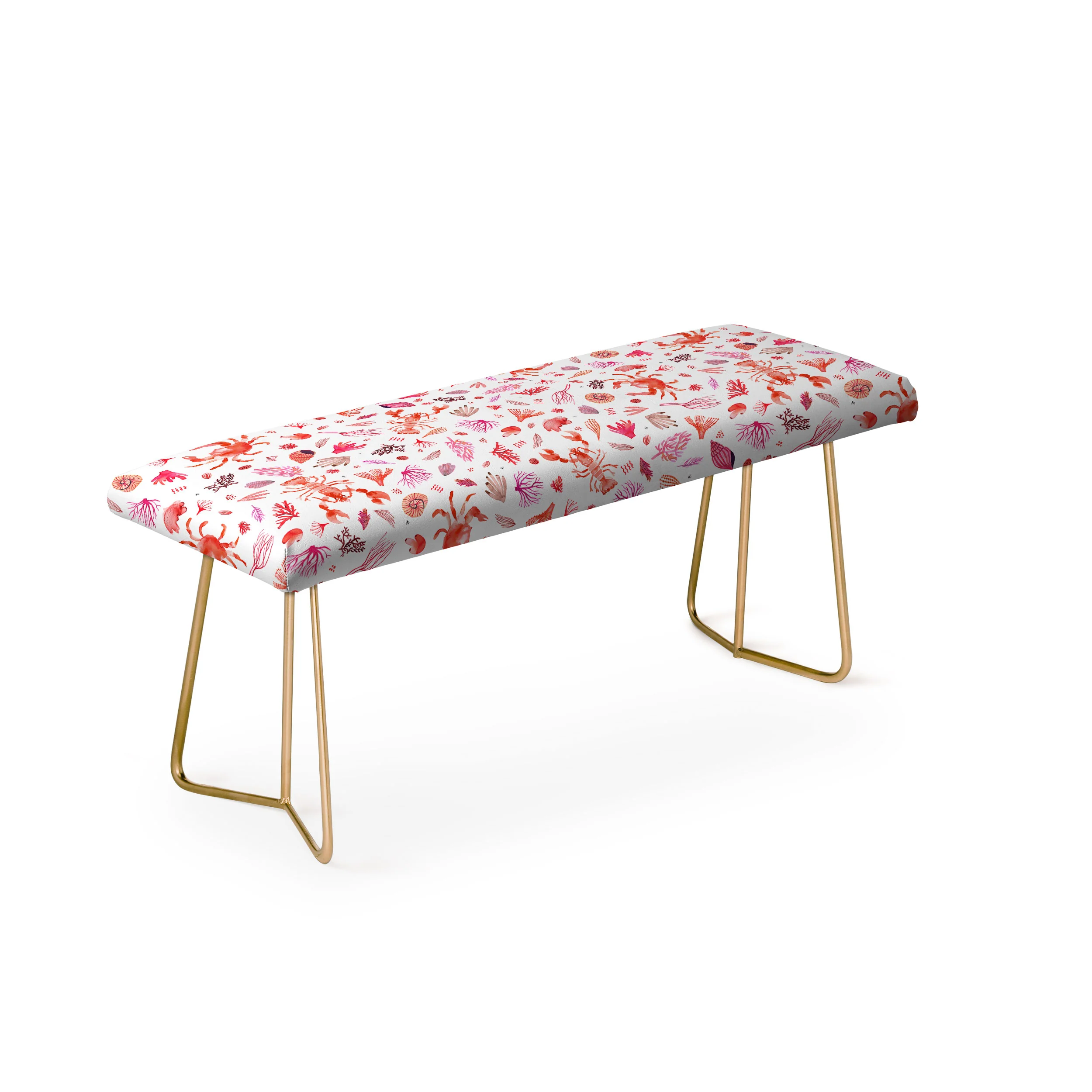 Ninola Design Crabs Lobsters Coastal Coral Reef Red Bench - Image 3