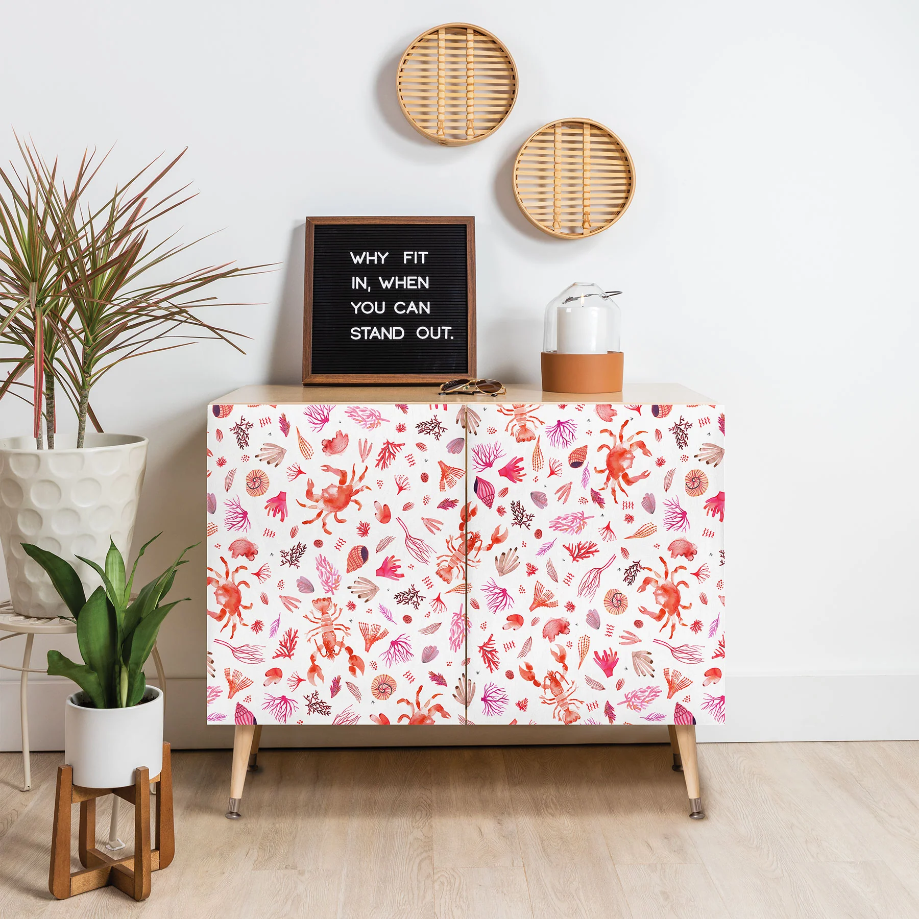 Ninola Design Crabs Lobsters Coastal Coral Reef Red Credenza - Image 18