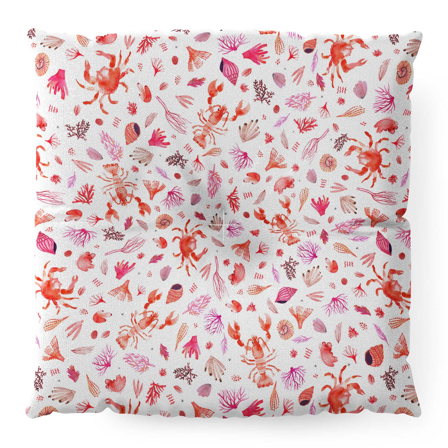 Ninola Design Crabs Lobsters Coastal Coral Reef Red Floor Pillow Square - Image 4