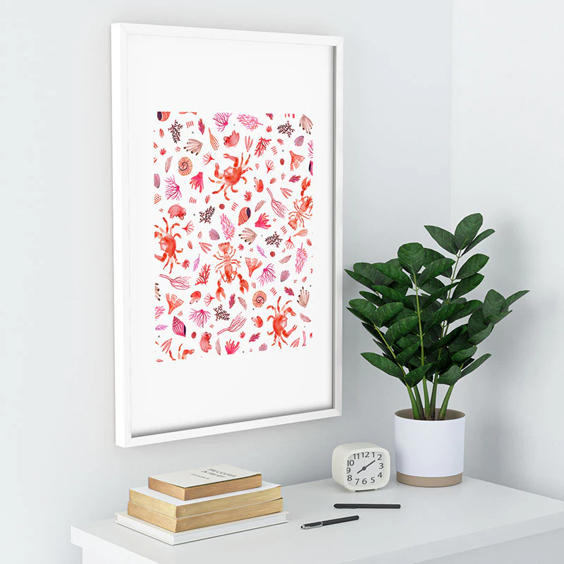 Ninola Design Crabs Lobsters Coastal Coral Reef Red Recessed Framing Rectangle - Image 28