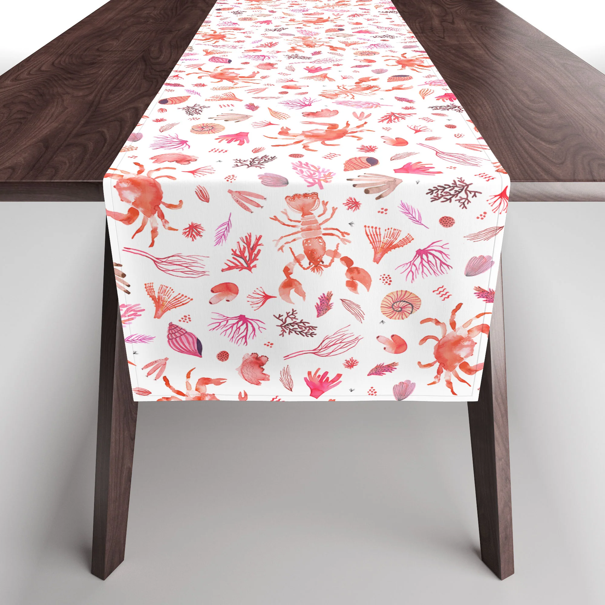 Ninola Design Crabs Lobsters Coastal Coral Reef Red Table Runner - Image 3