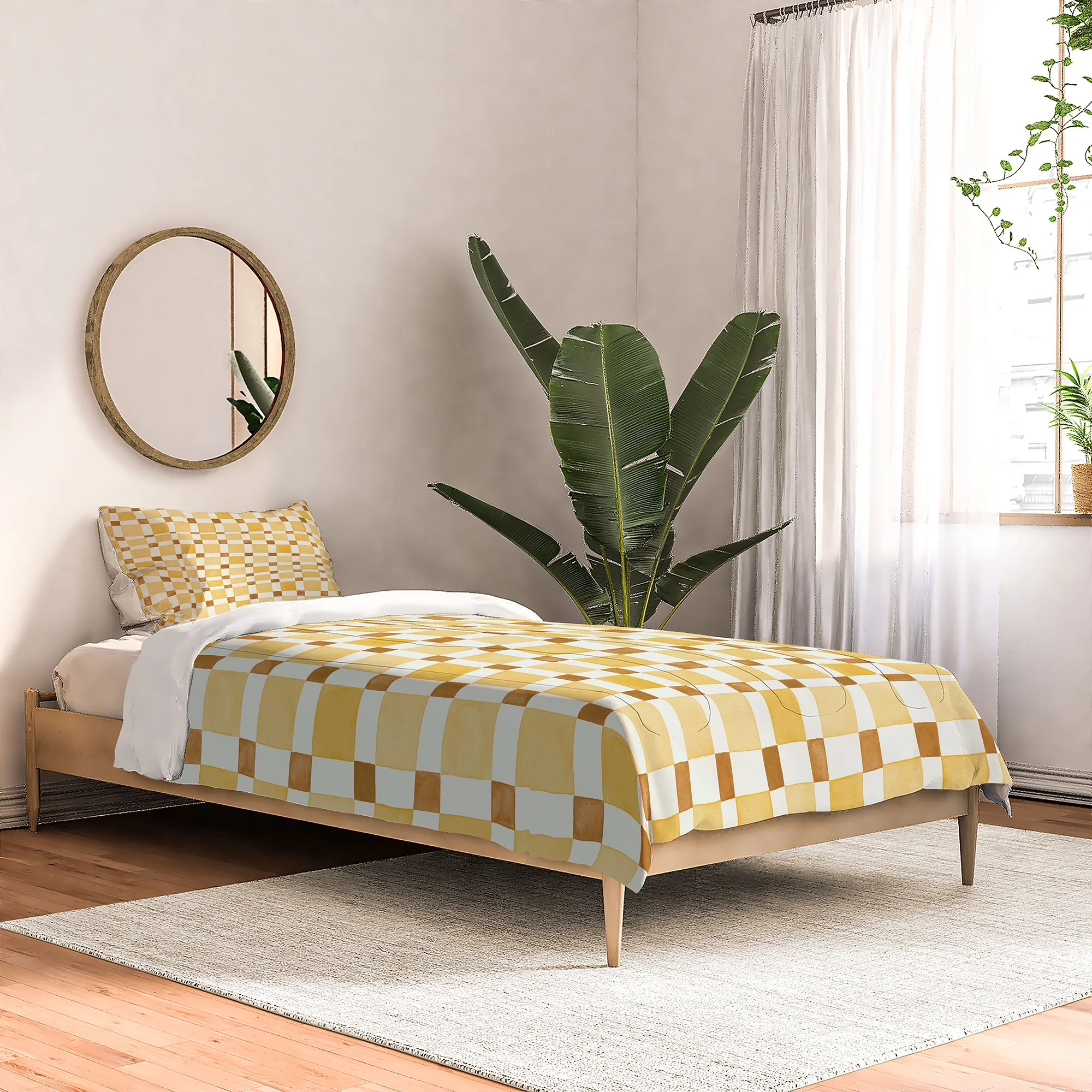 Ninola Design Everyday Artifact Checker Mosaic Tiles Geometry Yellow Comforter - Image 5