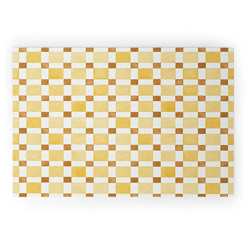 Ninola Design Everyday Artifact Checker Mosaic Tiles Geometry Yellow Welcome Mat - Image 2