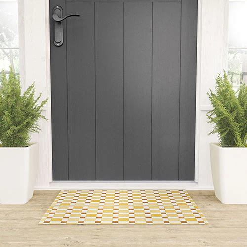 Ninola Design Everyday Artifact Checker Mosaic Tiles Geometry Yellow Welcome Mat - Image 3