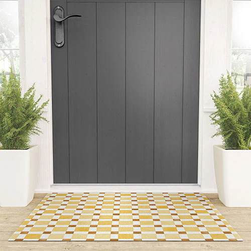 Ninola Design Everyday Artifact Checker Mosaic Tiles Geometry Yellow Welcome Mat - Image 4