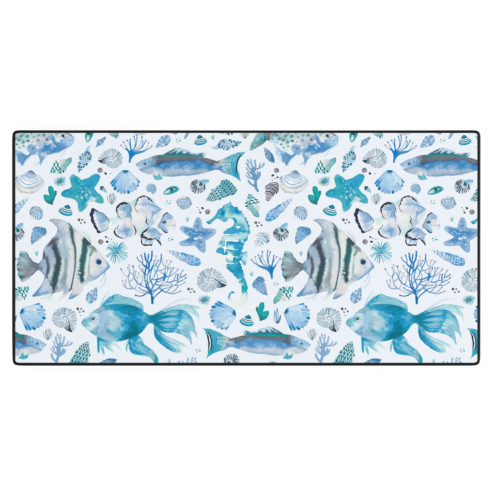 Ninola Design Fishes Shells Sea Horse Ocean Coastal Marine Blue Desk Mat