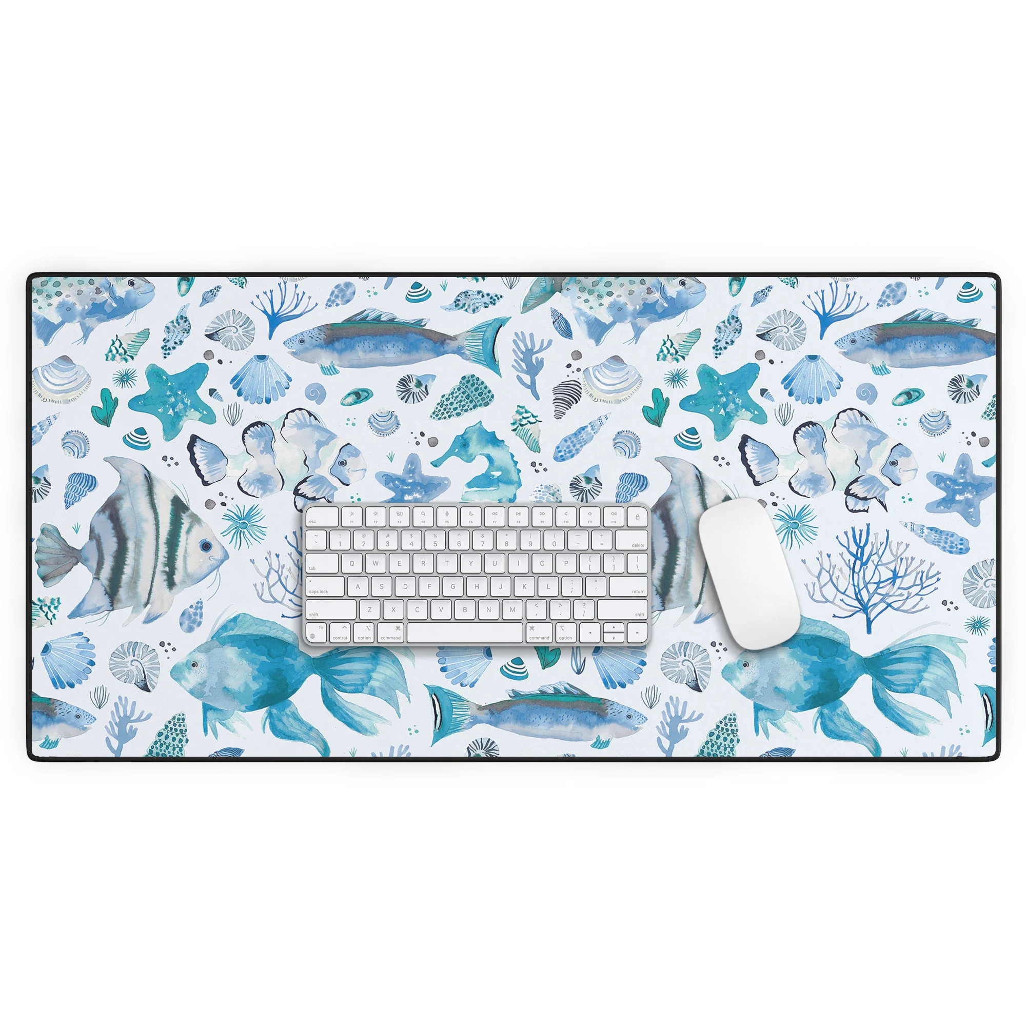 Ninola Design Fishes Shells Sea Horse Ocean Coastal Marine Blue Desk Mat - Image 2