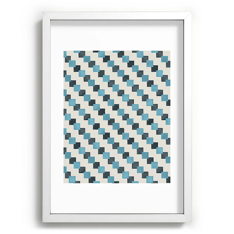 Ninola Design Geometric Watercolor Blue Navy Checkered Tiles Recessed Framing Rectangle - Image 11