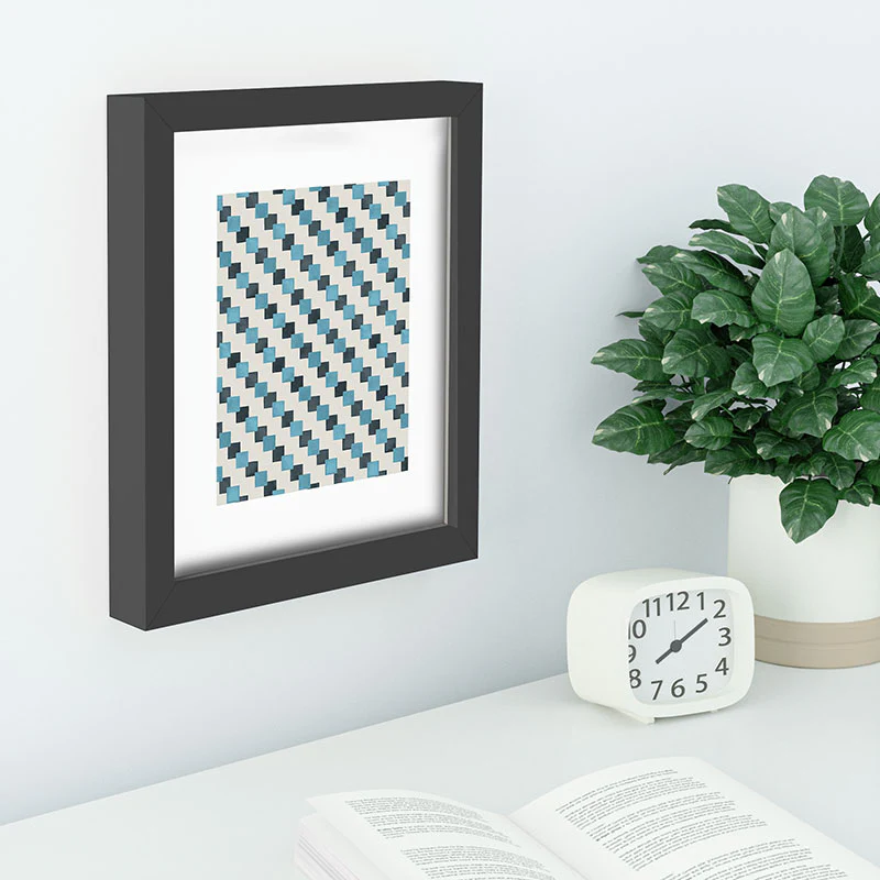 Ninola Design Geometric Watercolor Blue Navy Checkered Tiles Recessed Framing Rectangle - Image 2