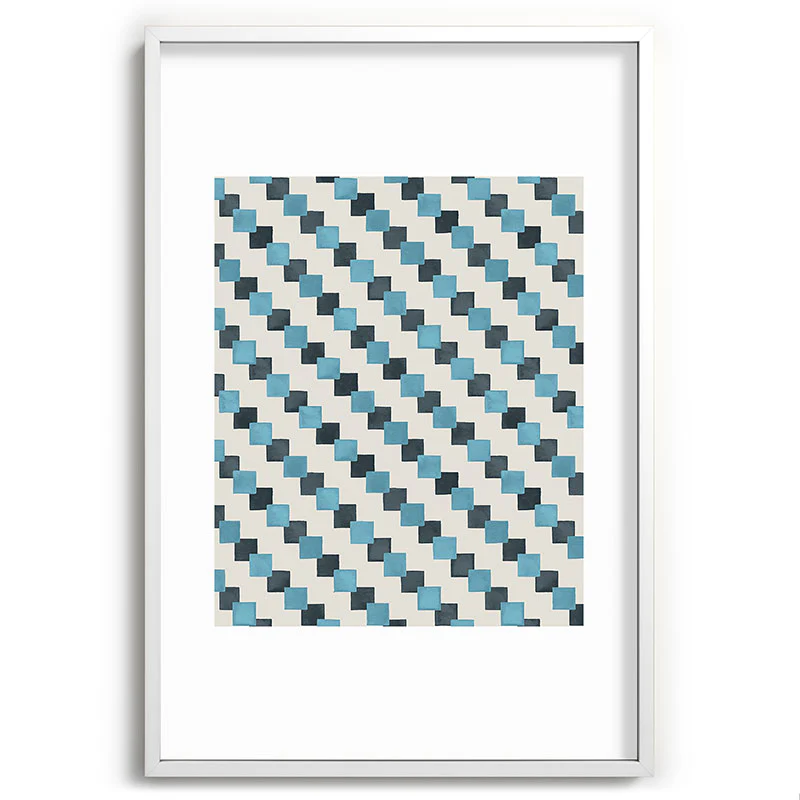 Ninola Design Geometric Watercolor Blue Navy Checkered Tiles Recessed Framing Rectangle - Image 27