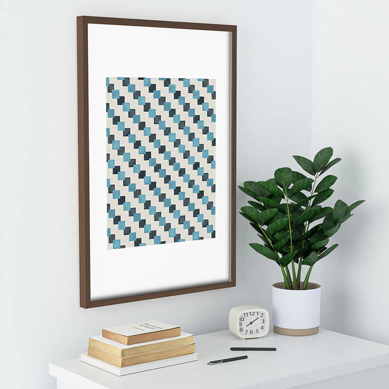 Ninola Design Geometric Watercolor Blue Navy Checkered Tiles Recessed Framing Rectangle - Image 32