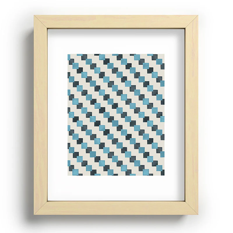 Ninola Design Geometric Watercolor Blue Navy Checkered Tiles Recessed Framing Rectangle - Image 5