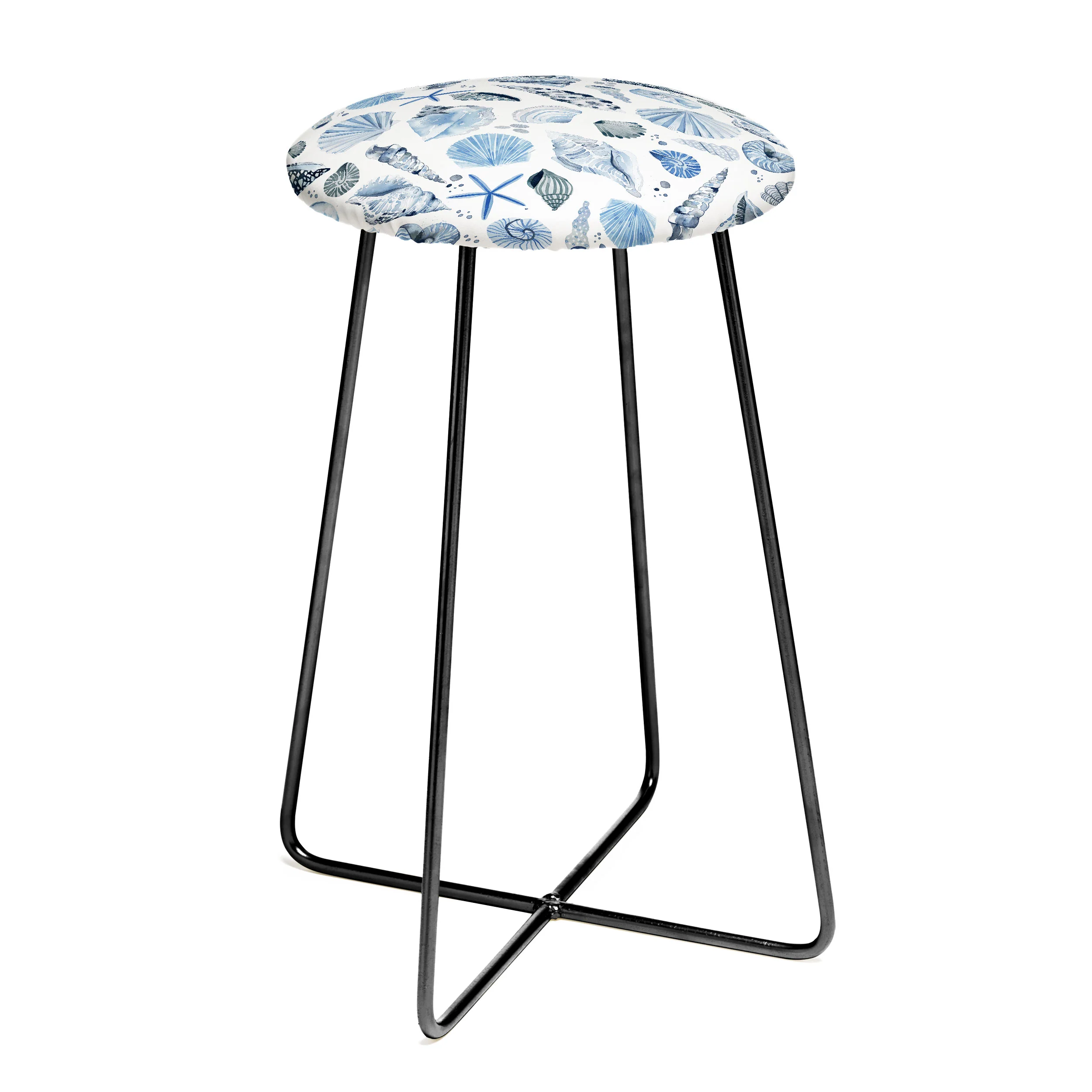 Ninola Design Sea Shells Ocean Marine Coastal Blue Indigo Counter Stool - Image 2