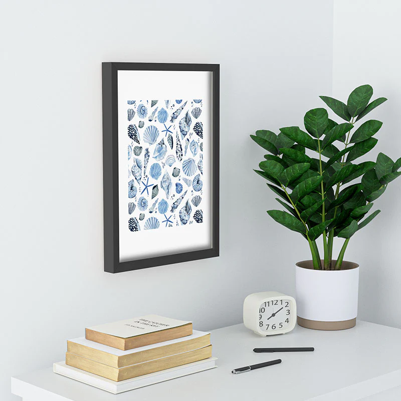 Ninola Design Sea Shells Ocean Marine Coastal Blue Indigo Recessed Framing Rectangle - Image 10