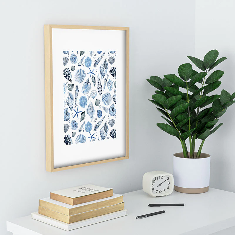 Ninola Design Sea Shells Ocean Marine Coastal Blue Indigo Recessed Framing Rectangle - Image 22