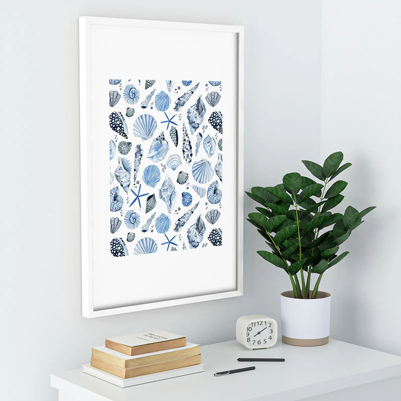 Ninola Design Sea Shells Ocean Marine Coastal Blue Indigo Recessed Framing Rectangle - Image 28