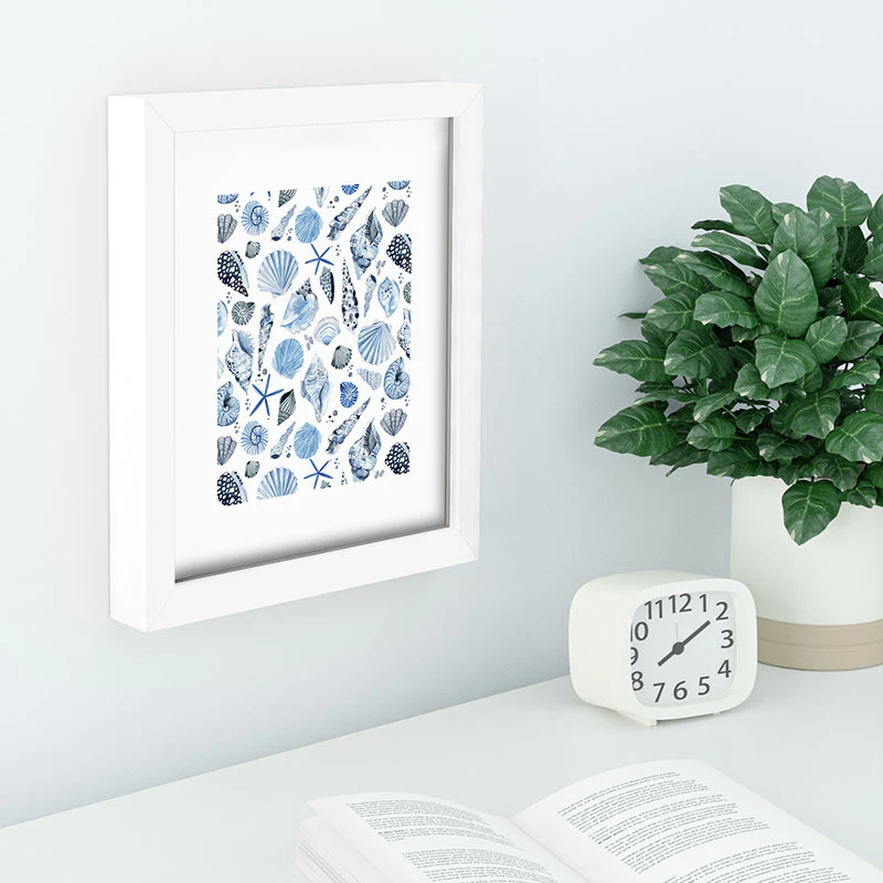 Ninola Design Sea Shells Ocean Marine Coastal Blue Indigo Recessed Framing Rectangle - Image 4