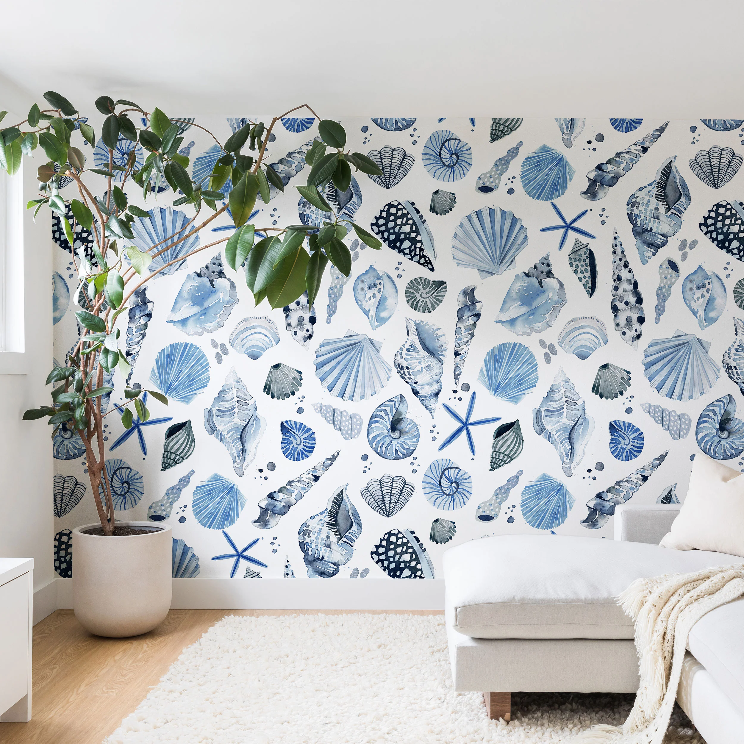 Ninola Design Sea Shells Ocean Marine Coastal Blue Indigo Wall Mural - Image 4