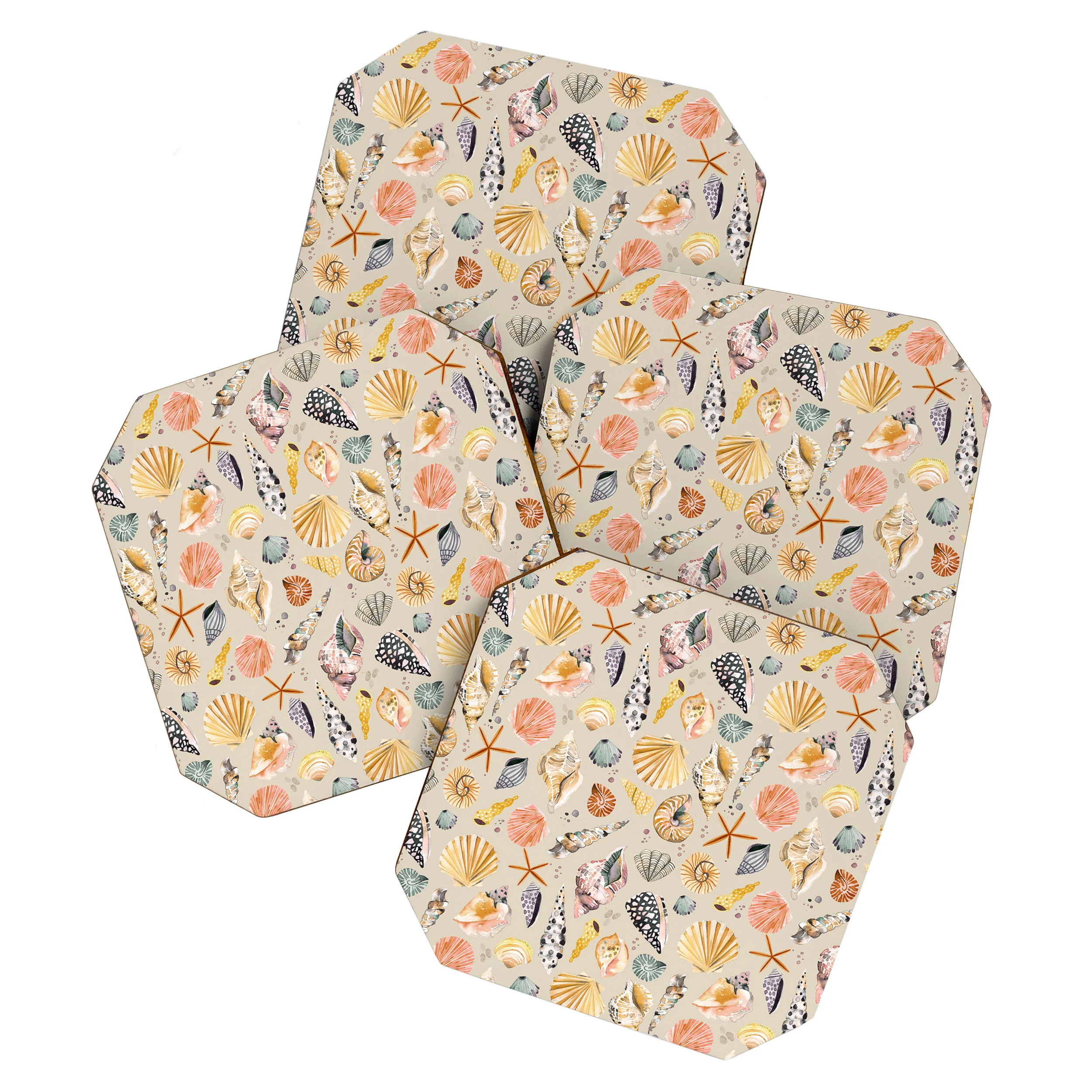 Ninola Design Sea Shells Ocean Marine Coastal Sand Coaster Set