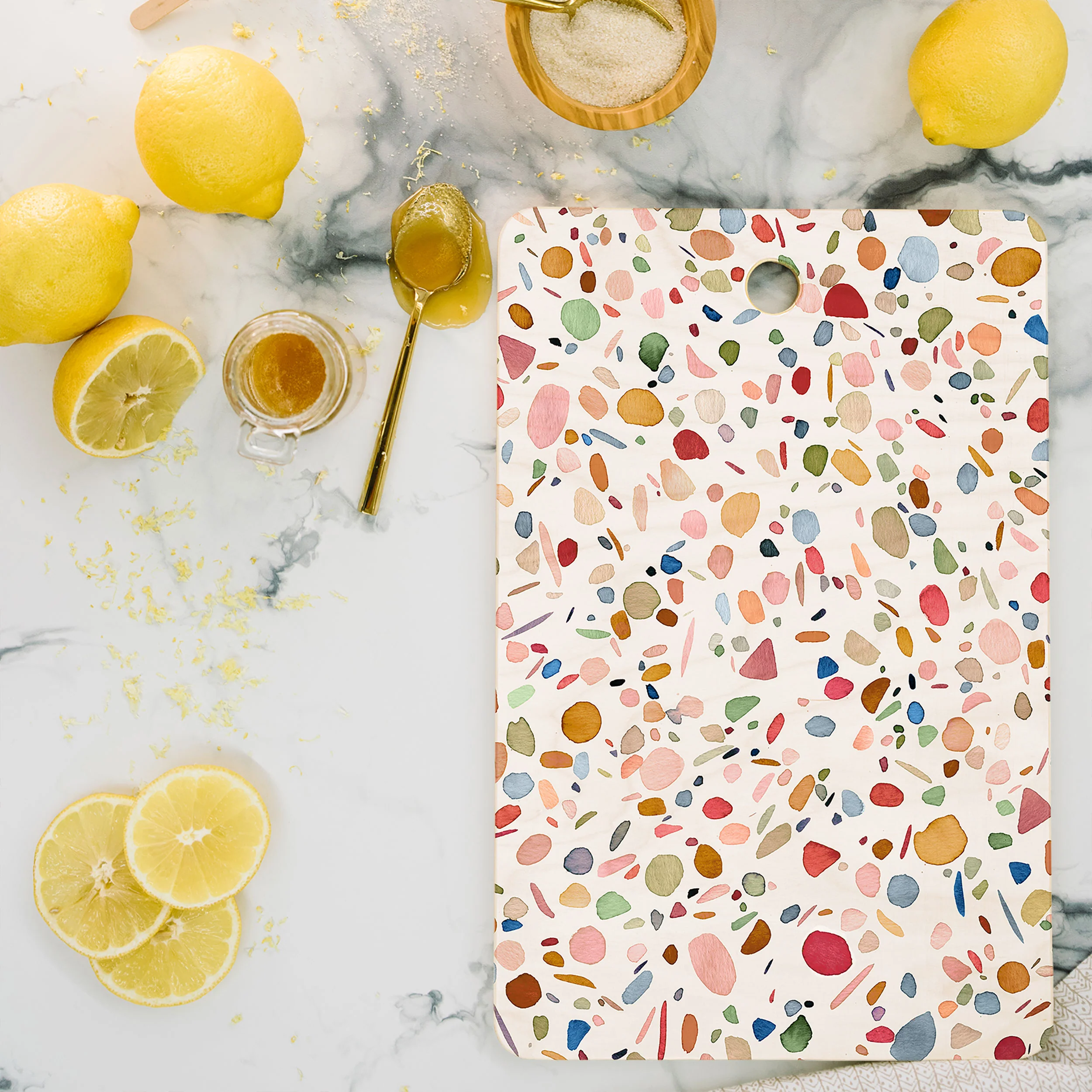Ninola Design Terrazzo Pebbles Speckled Confetti Texture Cutting Board Rectangle - Image 2