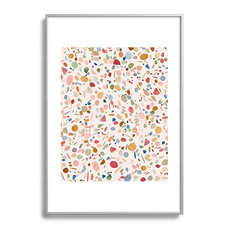 Ninola Design Terrazzo Pebbles Speckled Confetti Texture Metal Framed Art Print - Image 17