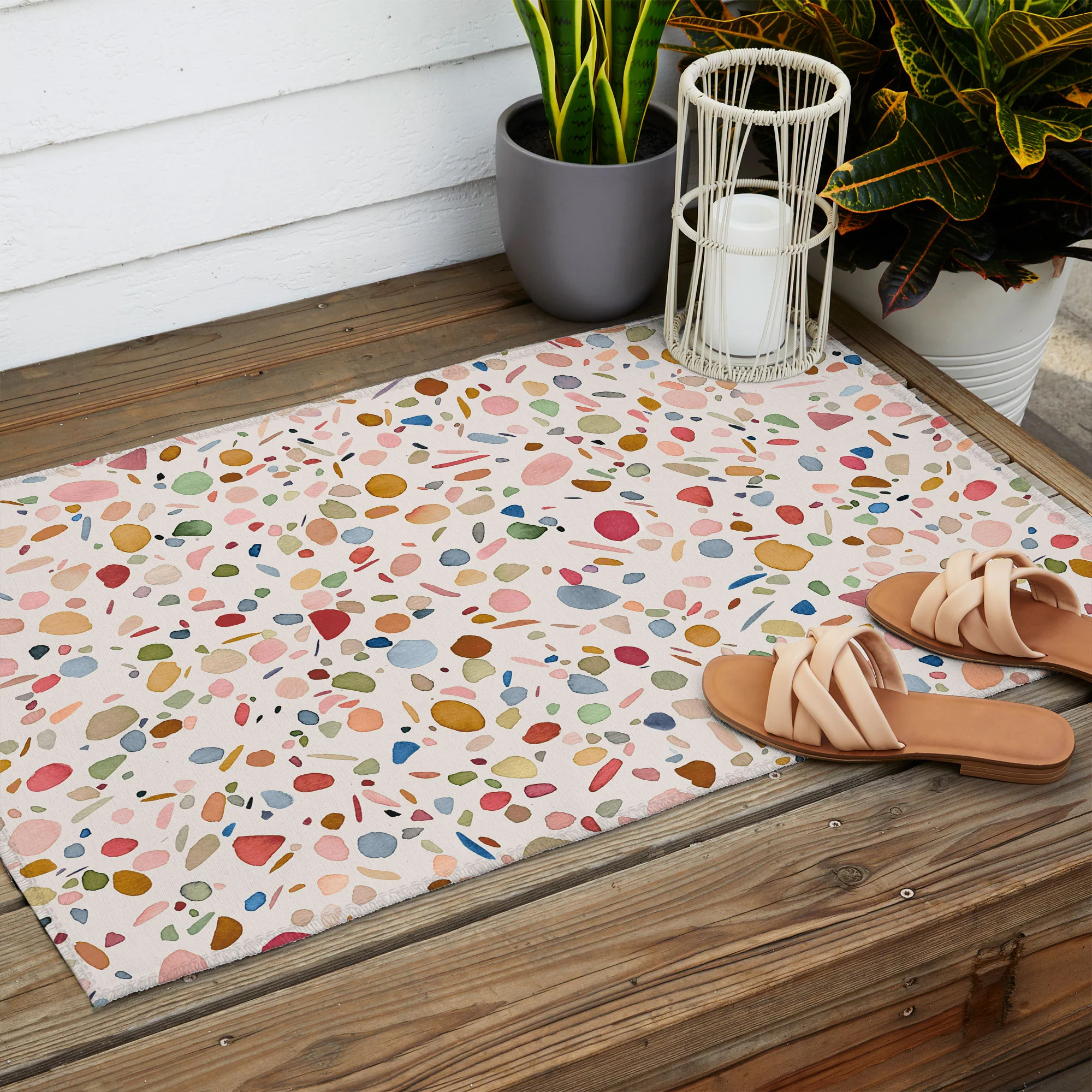 Ninola Design Terrazzo Pebbles Speckled Confetti Texture Outdoor Rug - Image 6
