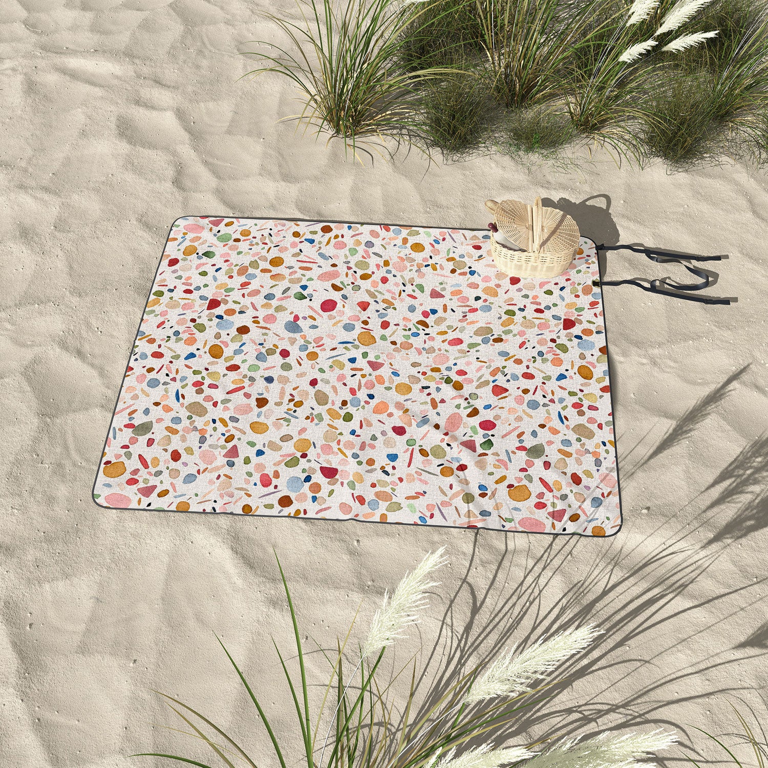 Ninola Design Terrazzo Pebbles Speckled Confetti Texture Picnic Blanket - Image 3