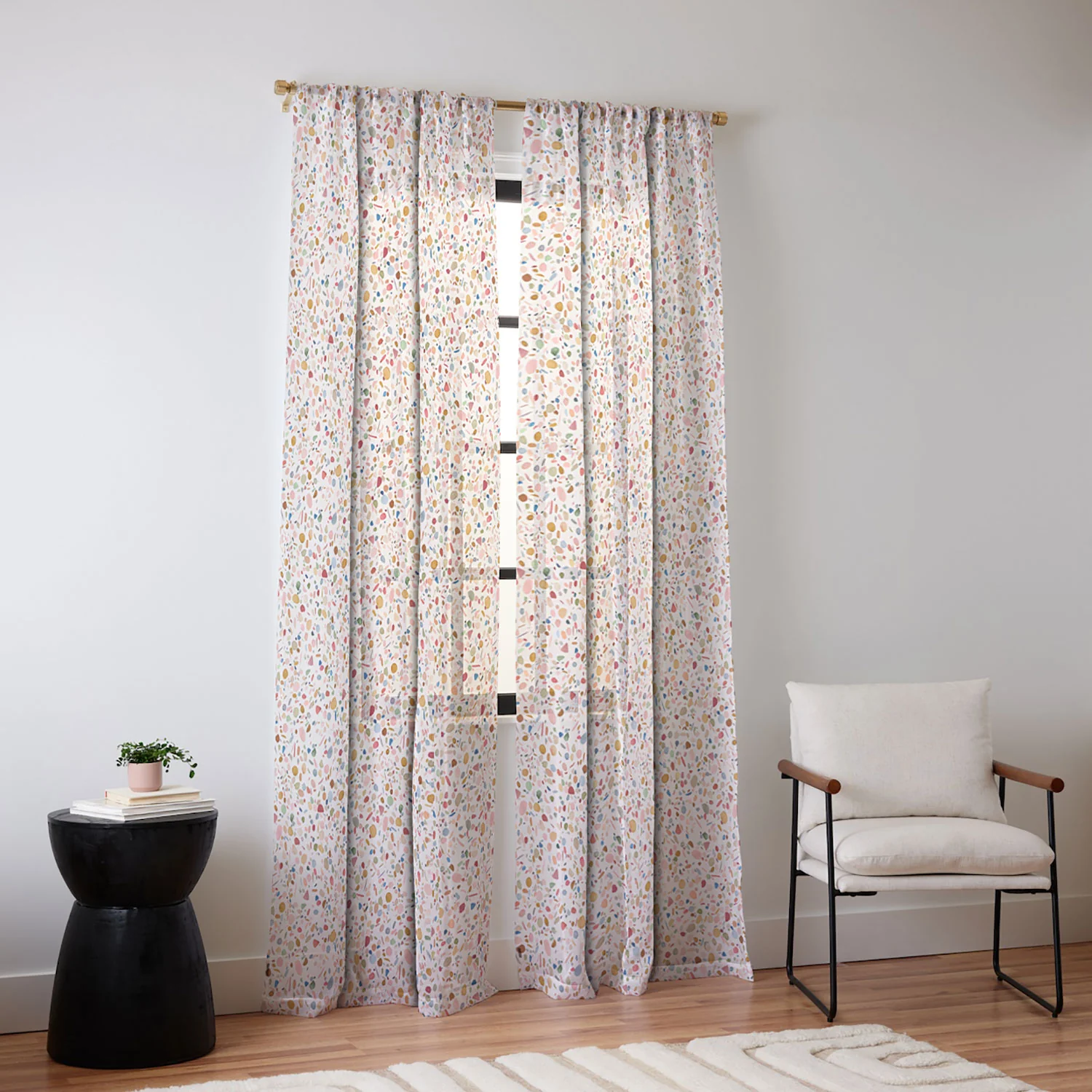 Ninola Design Terrazzo Pebbles Speckled Confetti Texture Sheer Window Curtain - Image 2