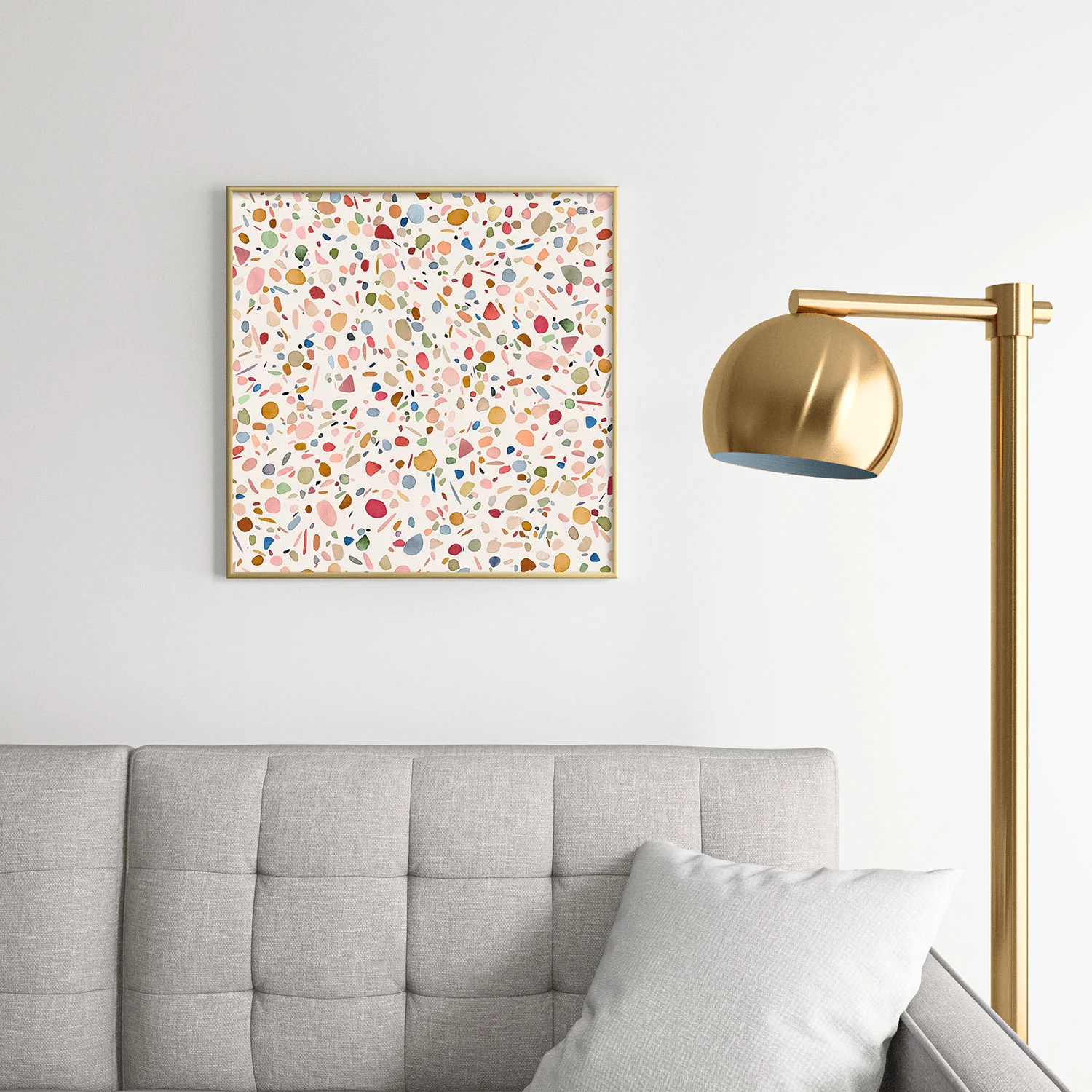 Ninola Design Terrazzo Pebbles Speckled Confetti Texture Square Metal Framed Art Print - Image 14