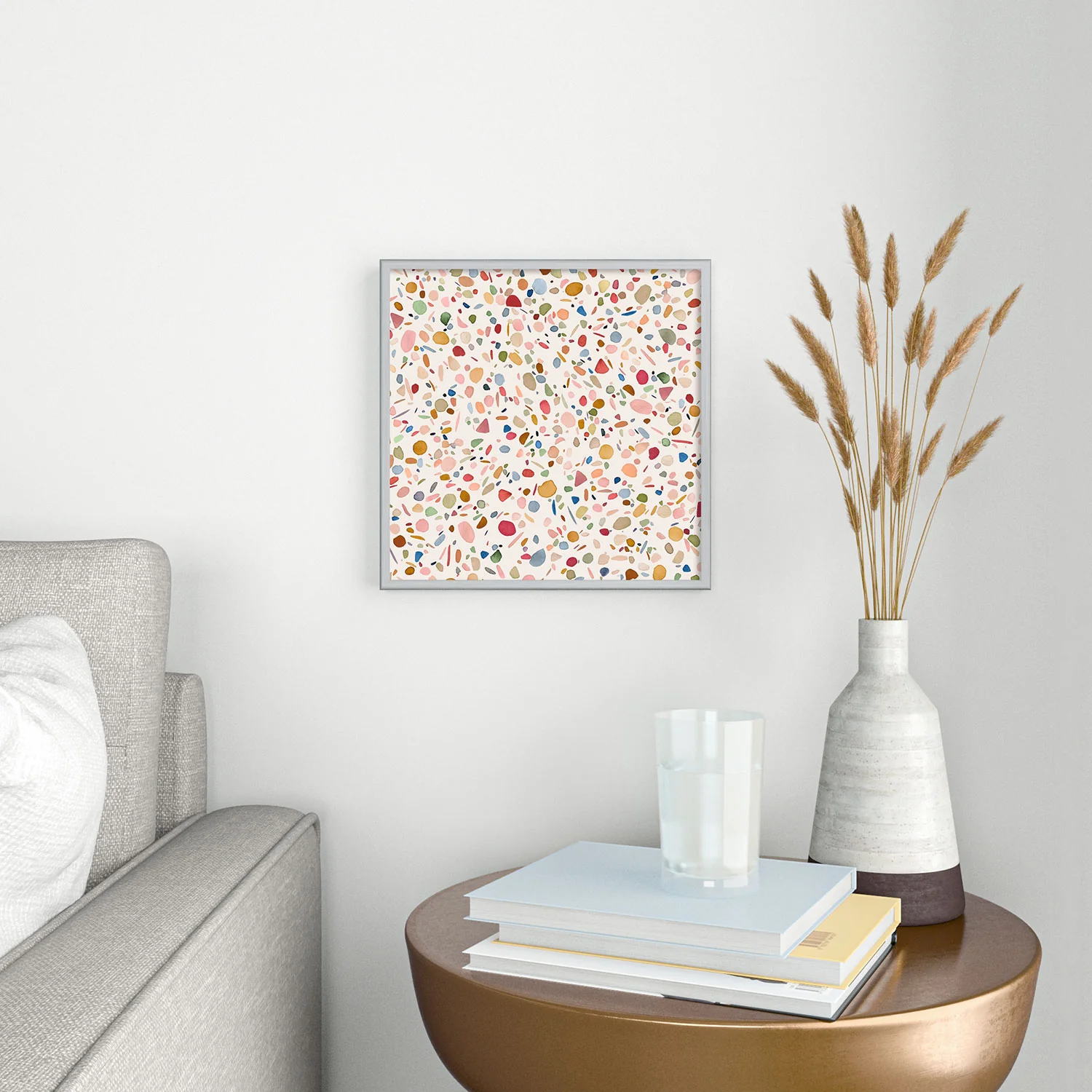 Ninola Design Terrazzo Pebbles Speckled Confetti Texture Square Metal Framed Art Print - Image 6
