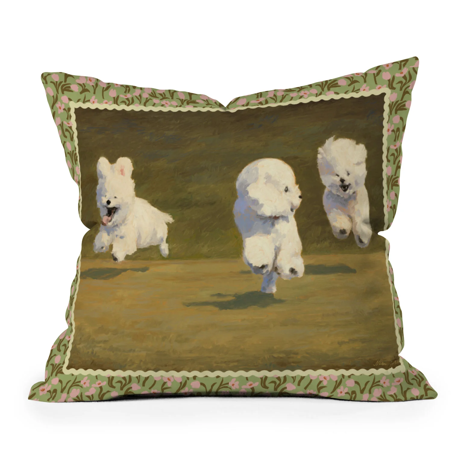 NKTN Three Dogs Running Outdoor Throw Pillow - Image 2