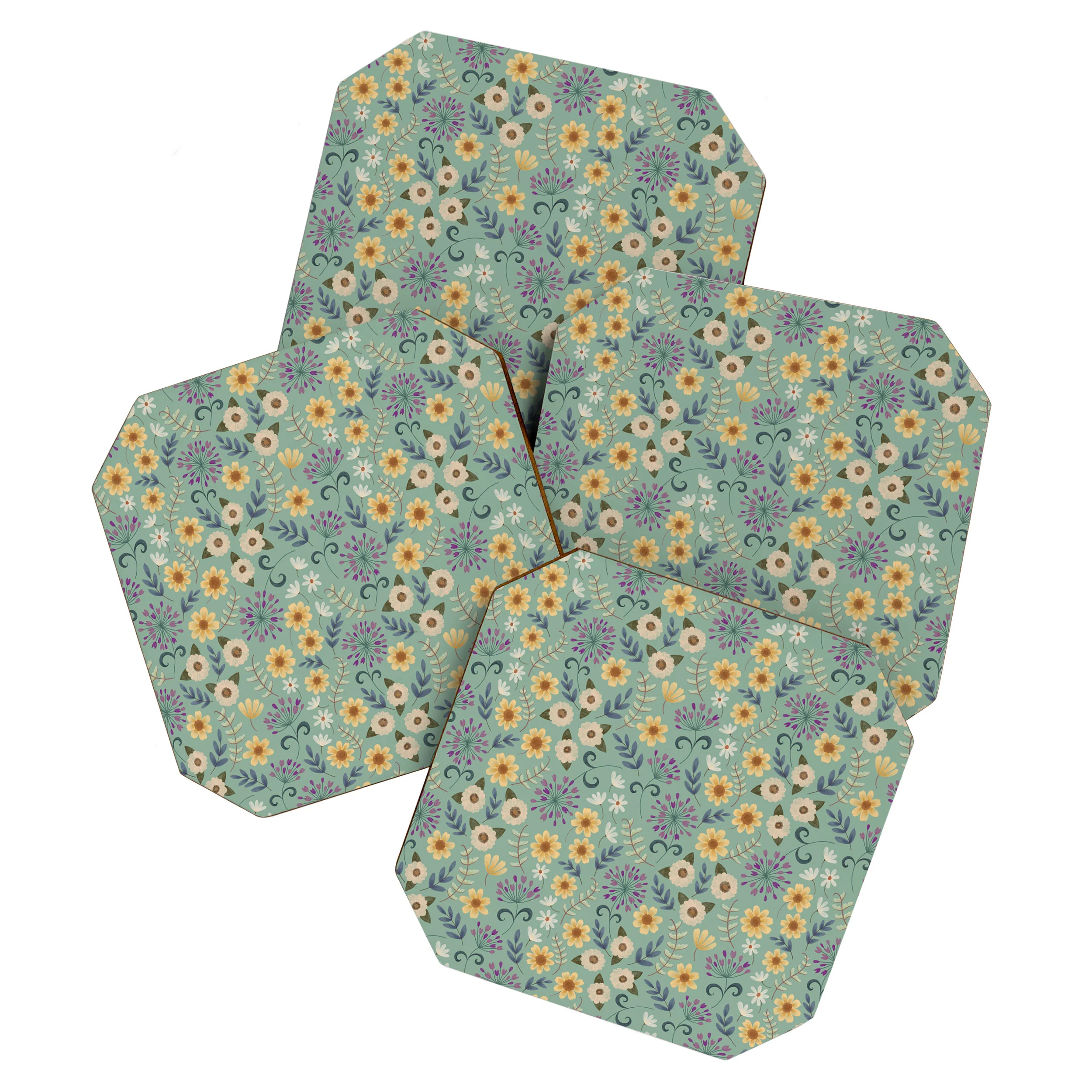 Pimlada Phuapradit Ditsy Floral Blue Green Coaster Set