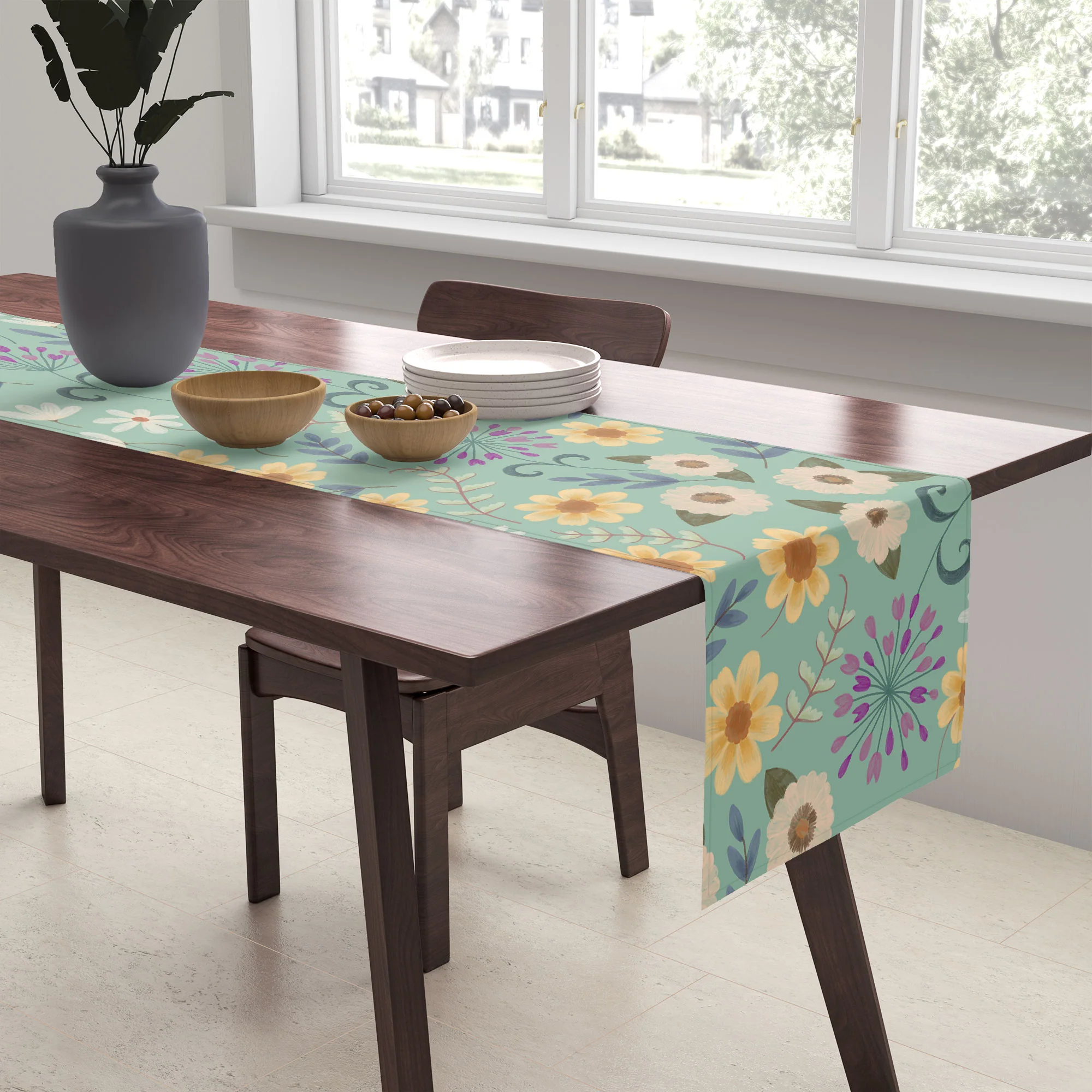 Pimlada Phuapradit Ditsy Floral Blue Green Table Runner - Image 2