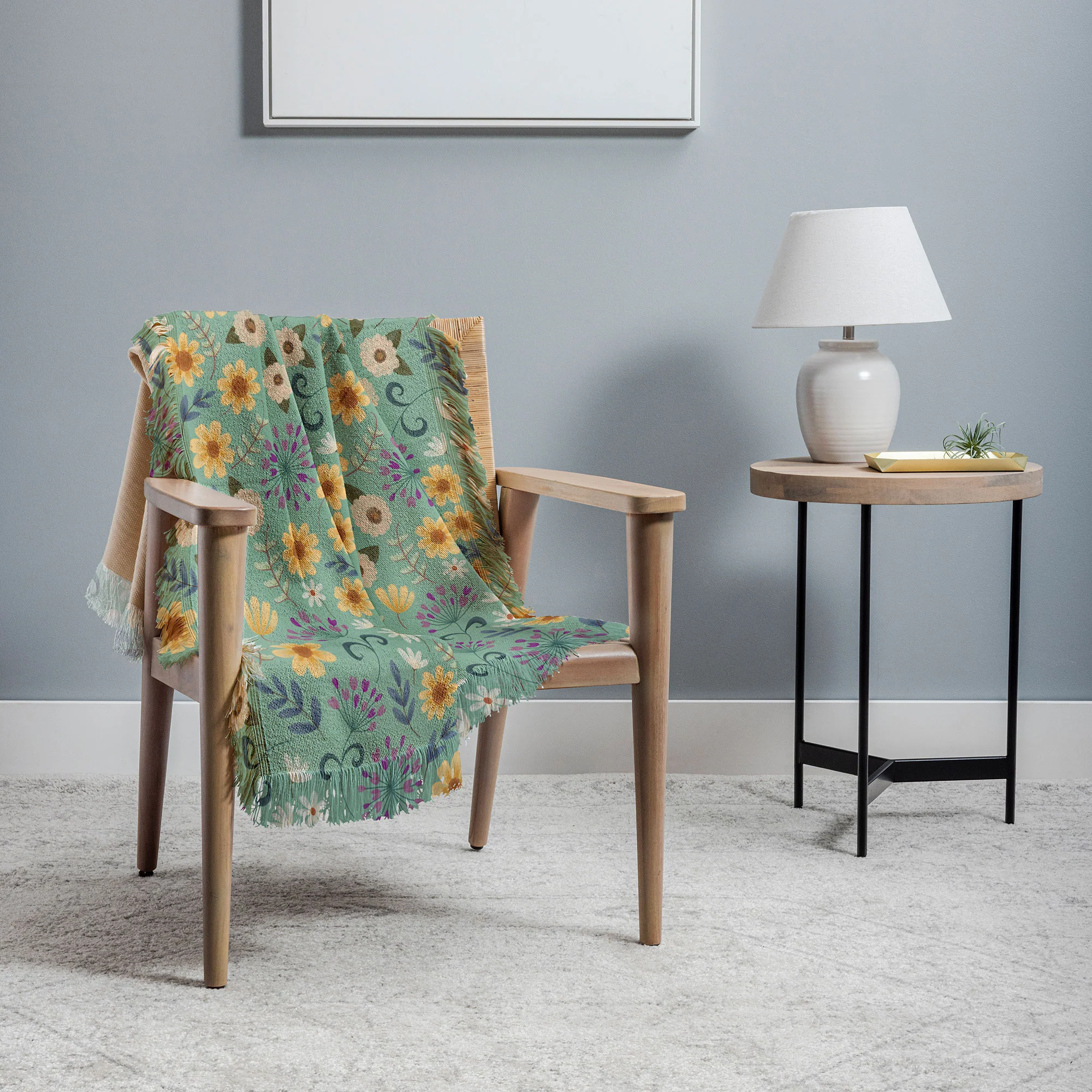 Pimlada Phuapradit Ditsy Floral Blue Green Throw Blanket - Image 2