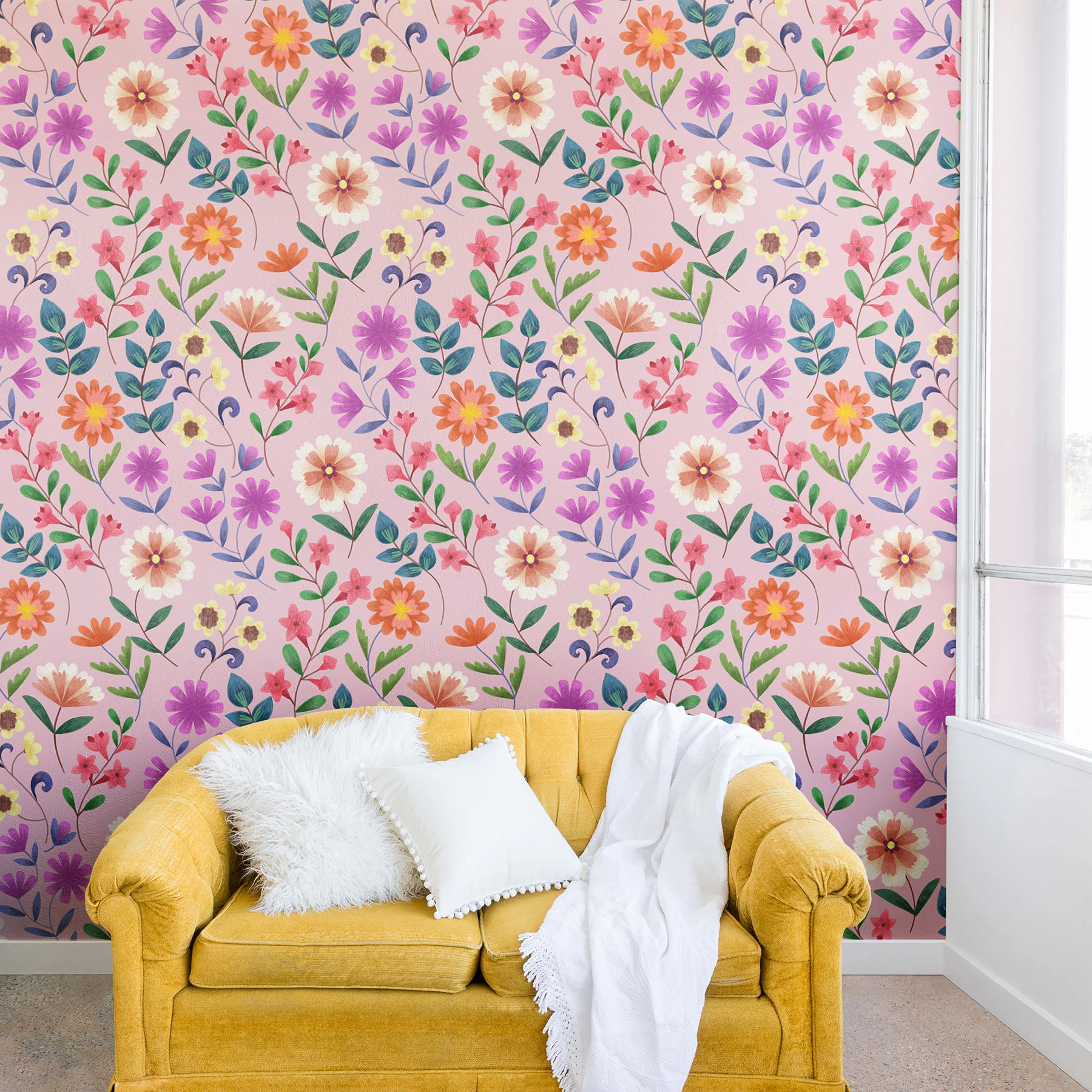 Pimlada Phuapradit Ditsy Floral Pink Wall Mural - Image 3