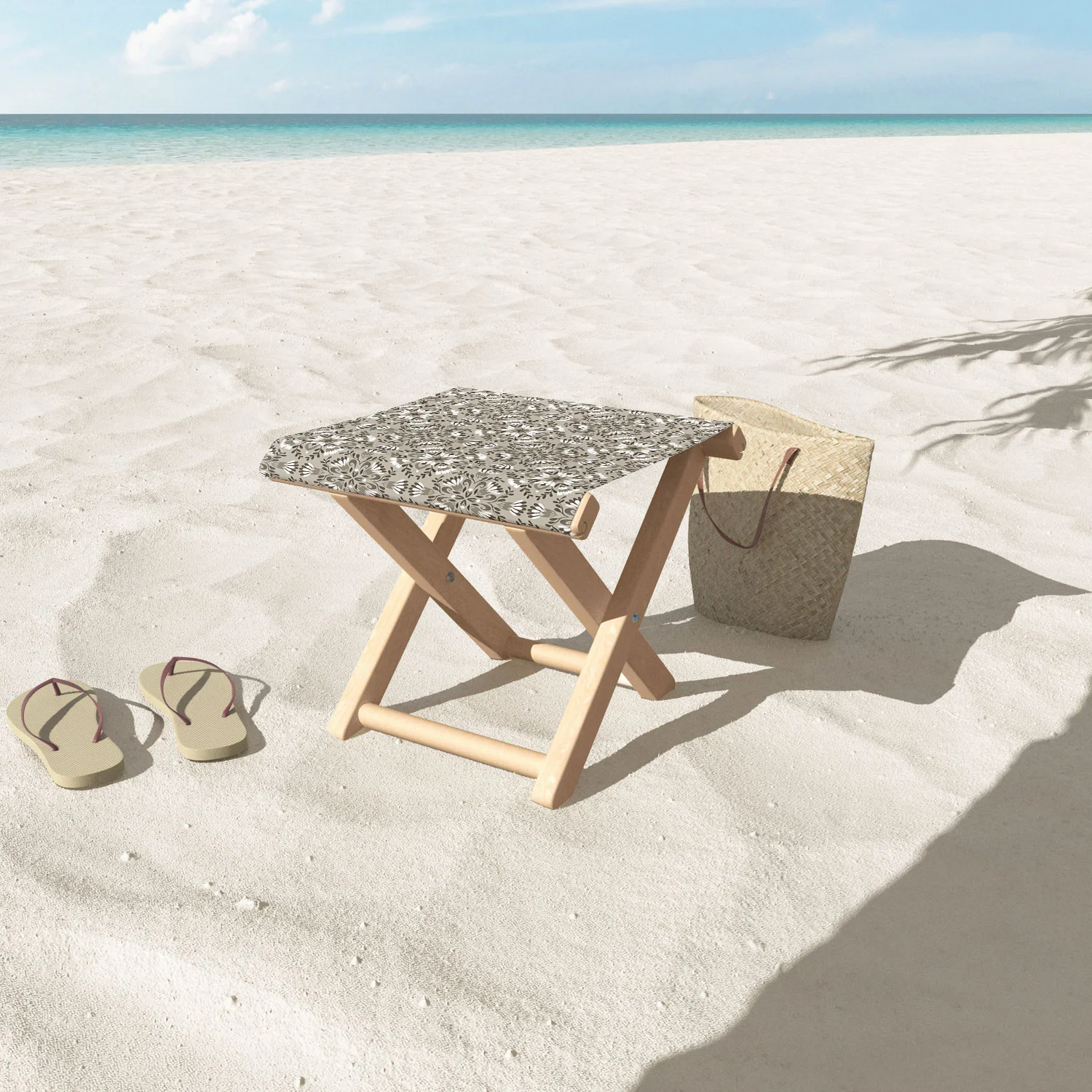 Pimlada Phuapradit Floral Tiles Gray Folding Stool - Image 3