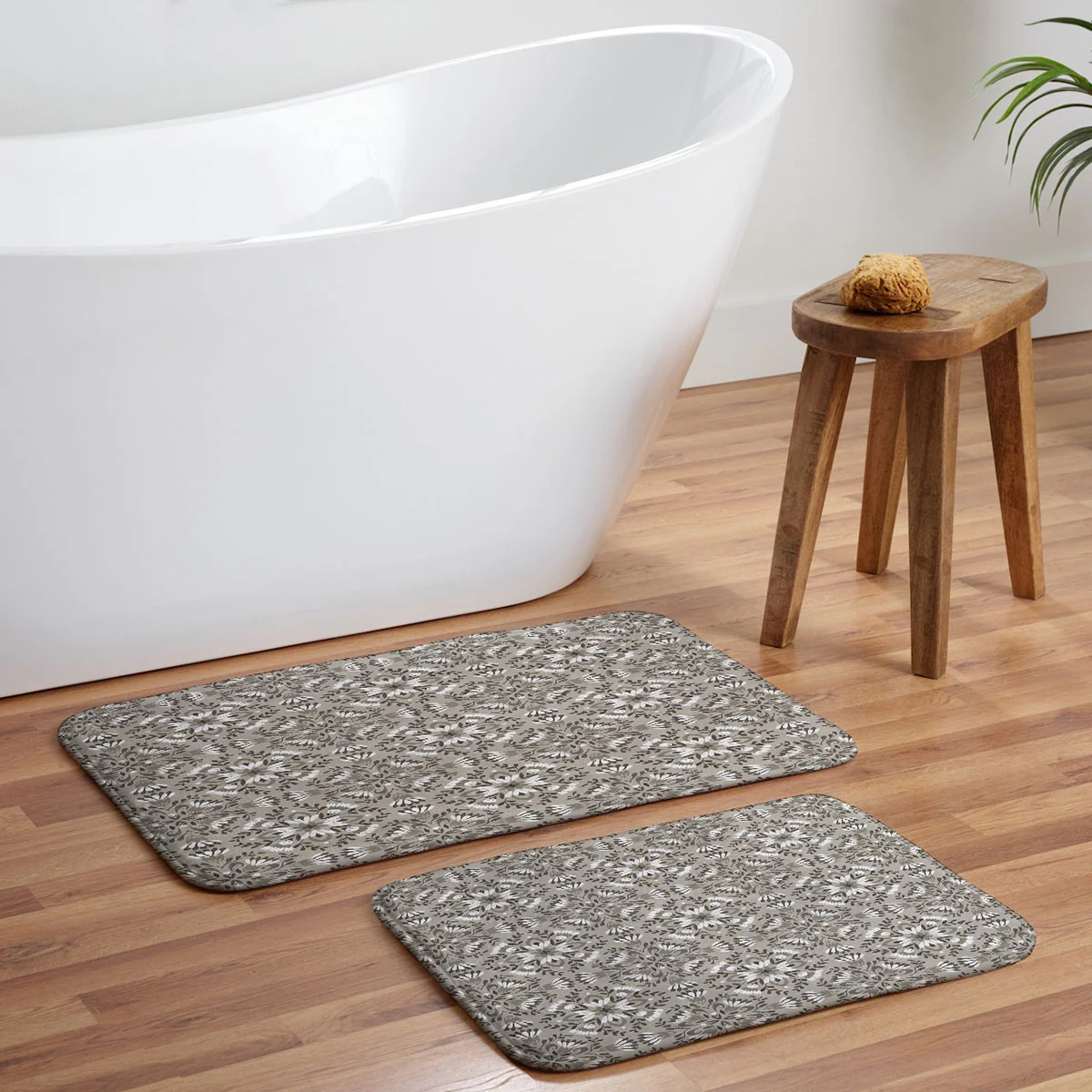 Pimlada Phuapradit Floral Tiles Gray Memory Foam Bath Mat - Image 5