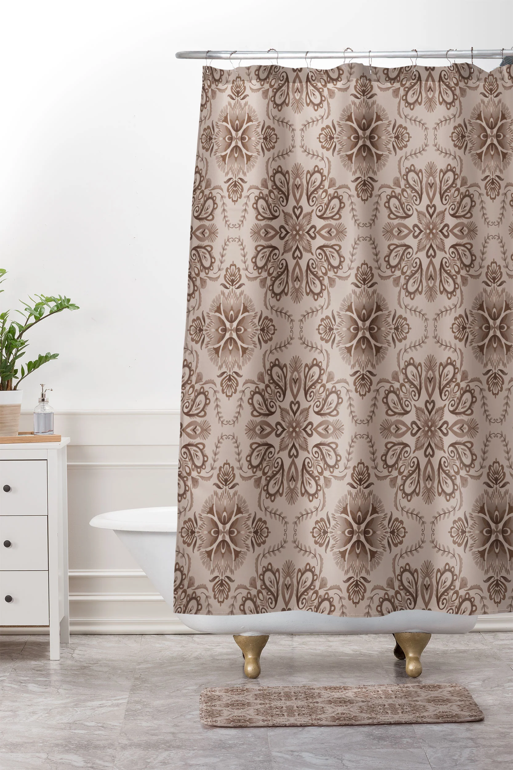 Pimlada Phuapradit Floral Tiles Light Brown Memory Foam Bath Mat - Image 4