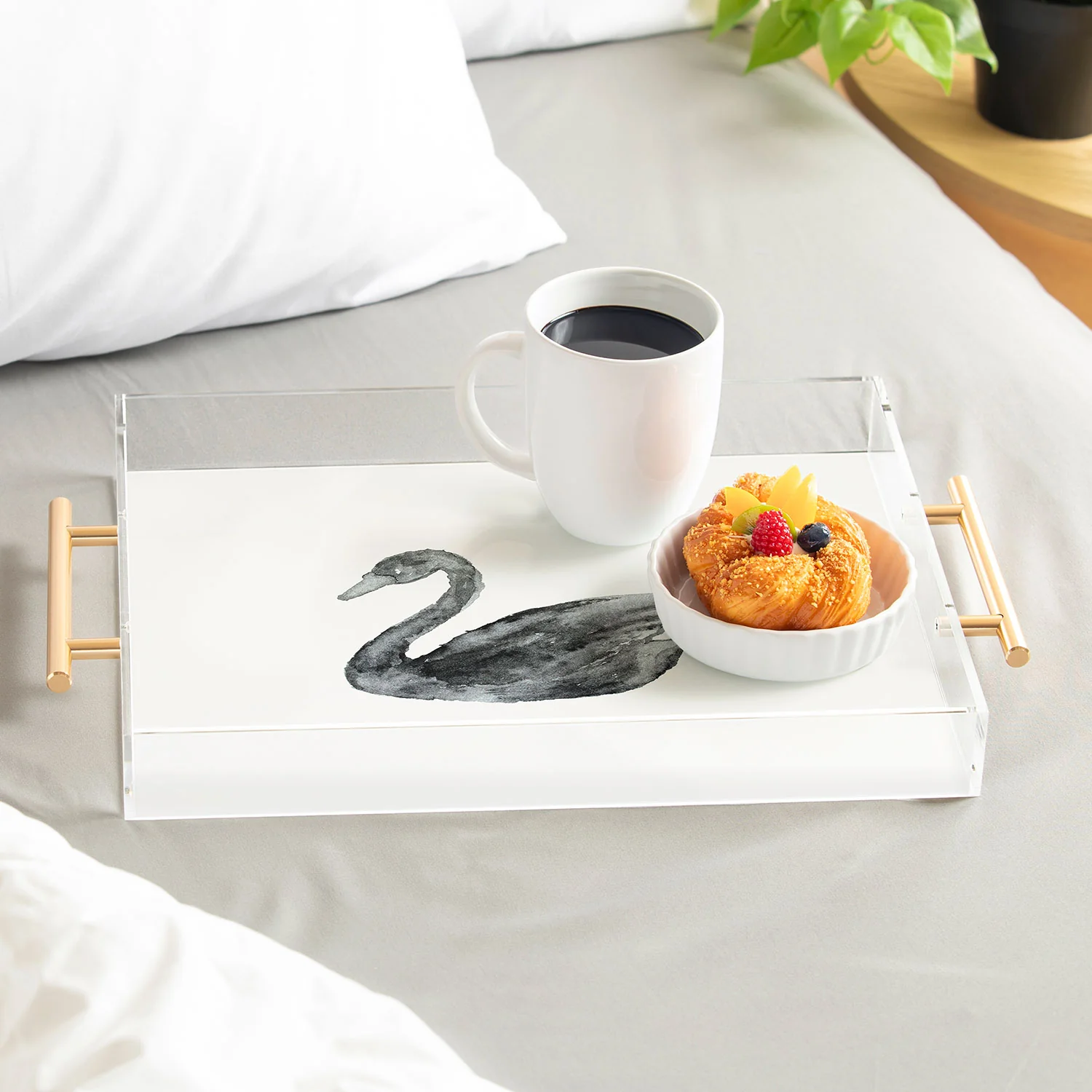 Pink Water Elegant black white swan Acrylic Tray - Image 10