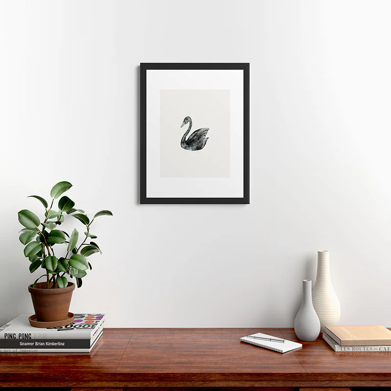 Pink Water Elegant black white swan Framed Art Print - Image 10