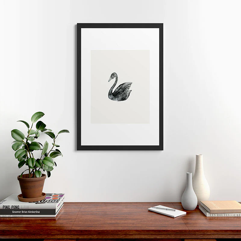 Pink Water Elegant black white swan Framed Art Print - Image 12