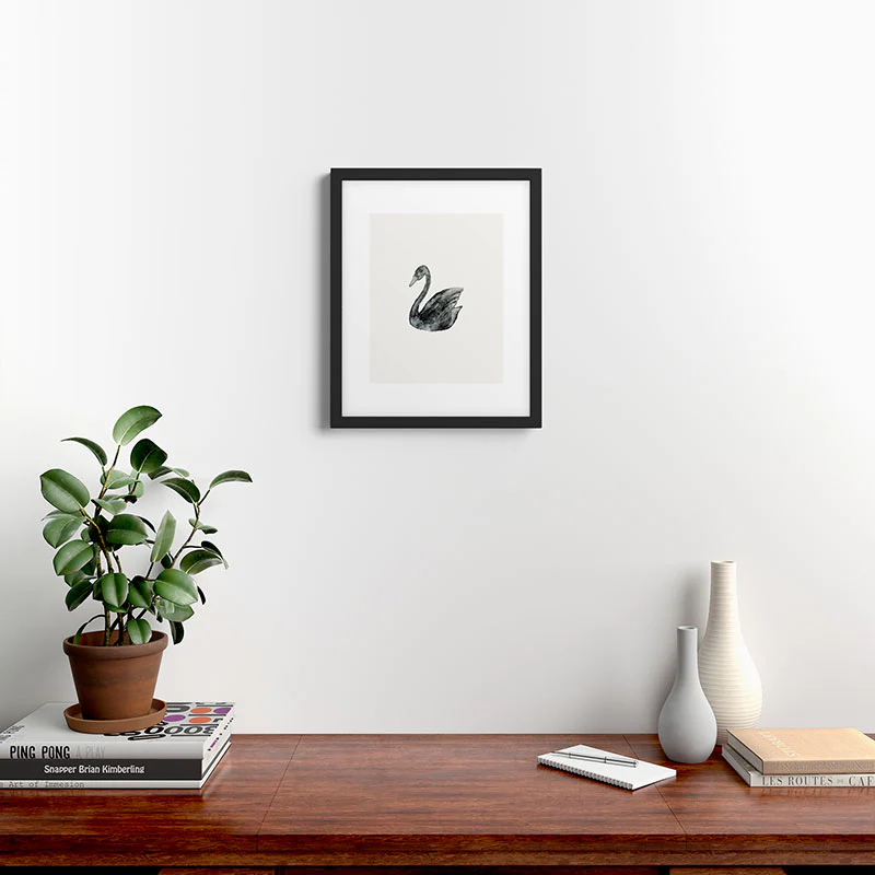 Pink Water Elegant black white swan Framed Art Print - Image 32