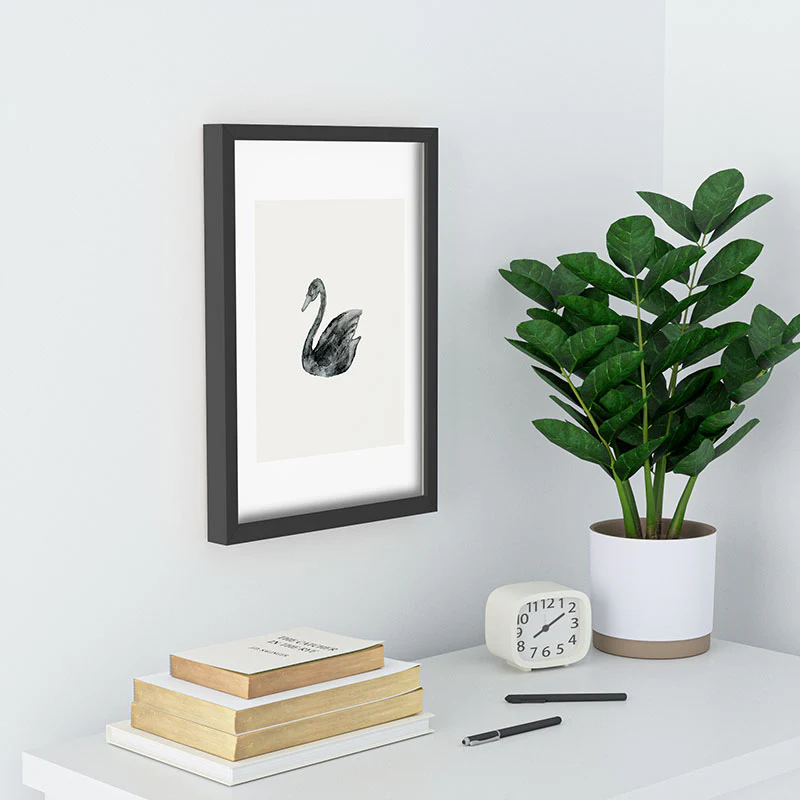 Pink Water Elegant black white swan Recessed Framing Rectangle - Image 10