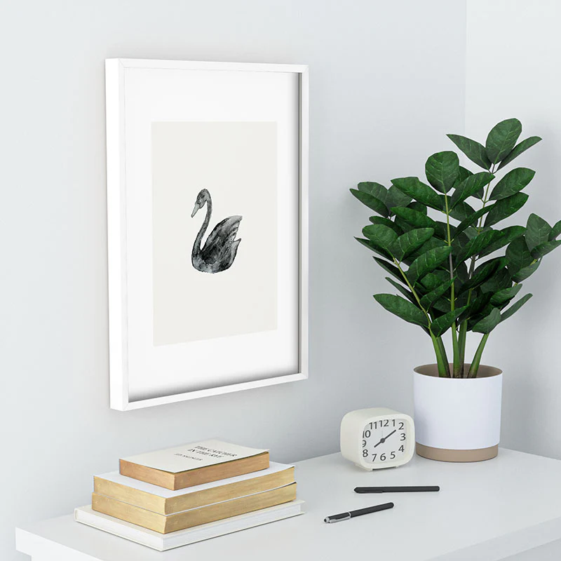 Pink Water Elegant black white swan Recessed Framing Rectangle - Image 20