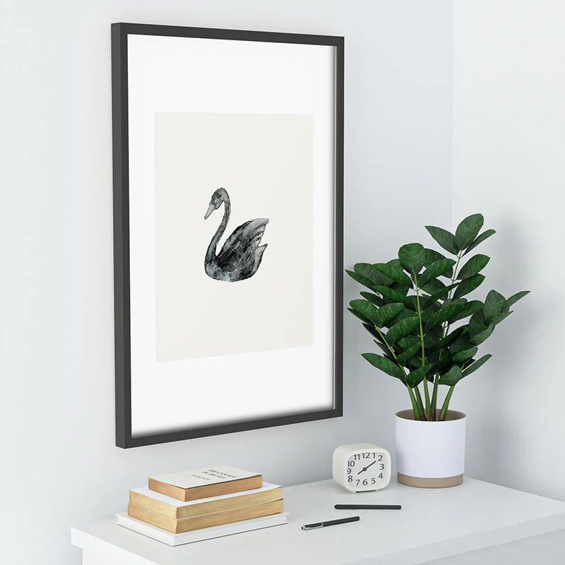 Pink Water Elegant black white swan Recessed Framing Rectangle - Image 26